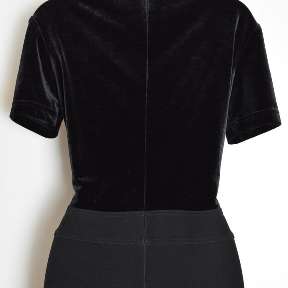 vintage 90s jumpsuit black velvet knit short slv funnel neck pantsuit romper M - Picture 7 of 8